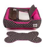 Enxoval Cama Pet Cachorro Gato Pandora C/ Zíper - G - Marrom Poá Pink - Senhor bicho