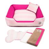Enxoval Cama Pet Cachorro Gato Pandora C/ Zíper - GG - Listras Rosa - Senhor bicho