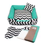 Enxoval Cama Pet Cachorro Gato Pandora C/ Zíper - M - Chevron Verde - Senhor bicho