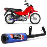 Escapamento Esportivo Pop 100 2006 a 2015 Azul e Preto Shutt Powerbomb Sem Protetor