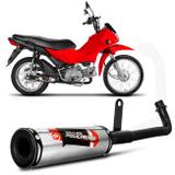 Escapamento Esportivo Pop 100 2006 a 2015 Prata Polido e Preto Shutt Powerbomb Sem Protetor