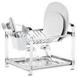 Escorredor 12 Pratos Em Aço Inox Com Porta Talheres PP Mak Inox. - Mak-inox