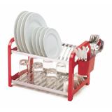 Escorredor 12 Pratos Em Aço Inoxidável Com Lateral Em Plástico Vermelho. - Soltecn