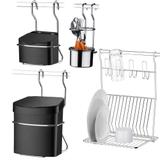 Escorredor de Louça Dobrável + Suporte P/ Talher e Utensílios + Lixeira 2,5L + Saleiro - Future