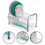 Escorredor de Louça Pia Duplo Prato Talher Porta Copo Inox - Aguia