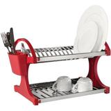 Escorredor de Pratos inox com lateral PP Vermelho 16 pratos - Brinox