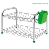 Escorredor duplex desmontado cromado com porta talher verde Cód. 5368 - Mm passerini ltda