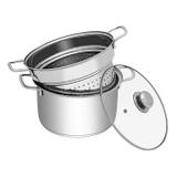 Espagueteira 3 peças em inox 4,4 litros panela macarrao linha luxo hercules - Western