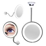 Espelho 360 Flexível Aumento 10x Ventosa Maquiagem Barba Led - Illuminé