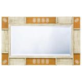 Espelho com Bisotê Rústico Moldura Branca e Amarela Patinada 110x90cm - Decore pronto