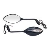Espelho Retrov Esportivo Carbono Moto X Oval C/ Led Universal Rosca 8Mm