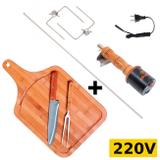 Espeto Giratorio Eletrico Basico 220v + Tabua Bambu com Garfo + Faca Mor