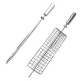 Espeto Grelha Giratório Para Churrasqueira + Espeto Picanheiro - Lcg