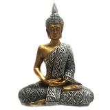 Estátua de Buda Hindu Resina Dourado e Prateado 19,5cm - Mandala de luz