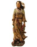 Estátua Índia Xamã Norte Americana Resina 55x20x17cm com Penas - Arrivo