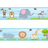 Faixa decorativa - Border Bichos Safari - 722 Azul - R+ adesivos