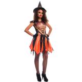 Fantasia Bruxa Angeline Laranja Com Chapéu e Luvas Halloween Adulto - Fantasias carol fsp