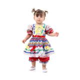 Fantasia Caipira Bebê com Culote Vermelha e Azul - Festa Junina