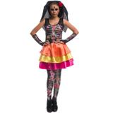 Fantasia de Halloween Adulto Feminino Caveira Mexicana Com Meias e Véu - Fantasias carol fsp