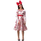 Fantasia de Halloween Boneca Do Mal Adulta Com Laço Vermelho - Fantasias carol fsp