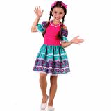 Fantasia Festa Junina Caipira Vestido Rosa Azul Tam P 3 A 4 - Sulamericana