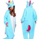 Fantasia Macacão de Unicórnio Kigurumi Adulto Azul e Branco Com Gorro - Fantasias carol na