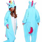 Fantasia Macacão de Unicórnio Kigurumi Adulto Azul e Branco Com Gorro - Fantasias carol na
