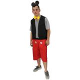 Fantasia Mickey Mouse Adulto Curto Masculino Com Orelhas e Gravata - Fantasias carol kb