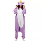 Fantasia Pijama Macacão de Unicórnio Kigurumi Adulto Lilás Com Gorro - Fantasias carol na