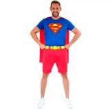 Fantasia Super Homem Adulto Curto Com Capa Sulamericana