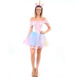 Fantasia Unicórnio Adulto Feminino Com Tiara Heat Girls - Sulamericana