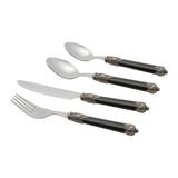Faqueiro 24 Pcs De Aço Inox C/Cabo Plástico Madras Marfim Preto - Wolff