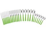 Faqueiro 24 pcs new kolor verde sortidos com laminas de aco inox e cabos de polipropileno tramontina