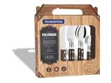 Faqueiro 24 peças polywood castanho sortidos com laminas de aco inox e cabos de madeira tramontina