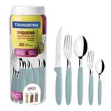Faqueiro Tramontina 23398288 Ipanema Aço Inox 30 Peças Azul Claro