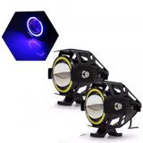 Farol de Milha Moto Angel Eyes Azul U7 Grande Luz Par Auxiliar Universal (ZE-0049) - Abmidia