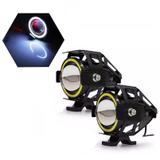 Farol de Milha Moto Angel Eyes Branco U7 Grande Luz Par Auxiliar Universal (BSL-U7) - Ideal