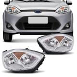 Farol Fiesta Hatch Sedan 2011 2012 2013 2014 Máscara Cromada Foco Duplo Pisca Embutido - Prime