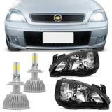 Farol Máscara Negra Corsa Hatch Sedan Montana 03 a 12 + Kit Lâmpada Super Led 3D 6000K - Prime