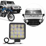 Farol Milha Quadrado 16 Leds 48w 12V Carro Troller Jeep Off-road Auxiliar Neblina - Prime
