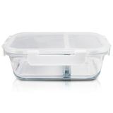 (FITNESS) Pote de Vidro Hermético Branco com 2 Divisórias 860ml - Jacki design