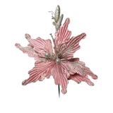 Flor Artificial Decoração Natal Flor Glitter Rose - Cromus
