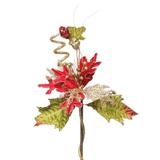 Flor Artificial Decoração Natal Poinsetia Galhos Glitter Vermelha - Cromus
