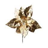 Flor Artificial Decoração Natal Poinsetia Glitter Dourado - Cromus