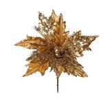 Flor Artificial Decoração Natal Poinsetia Glitter Dourado - Cromus