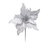 Flor Artificial Decoração Natal Poinsetia Glitter Prata - Cromus
