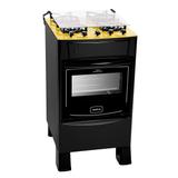 Fogão 4 Bocas Realce Iris Glass Preto Bivolt Mesa De Vidro Amarela