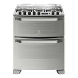 Fogão 5 Bocas cor Prata com Porta Full Glass e Duplo Forno de Piso Prata Electrolux (76XDR)