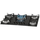 Fogão 5 Bocas Fischer Cooktop 1743 Elétrico Tripla Chama Vidro Temperado Preto Ébano Bivolt