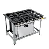 Fogão 6 bocas duplas 40x40 com forno em inox luxo m19 - metalmaq